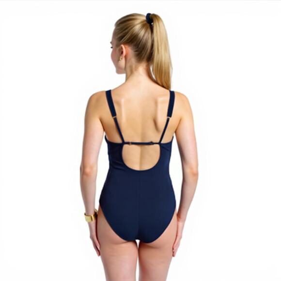 La Blanca Swimsuit One Piece Size 12 Island Goddess Indigo Cross Front Keyhole - Picture 2 of 8